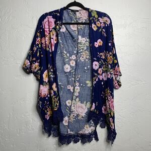 IRIS Floral Lace Open Front Kimono Top Womens Small bohemian fairy‎ cottagecore